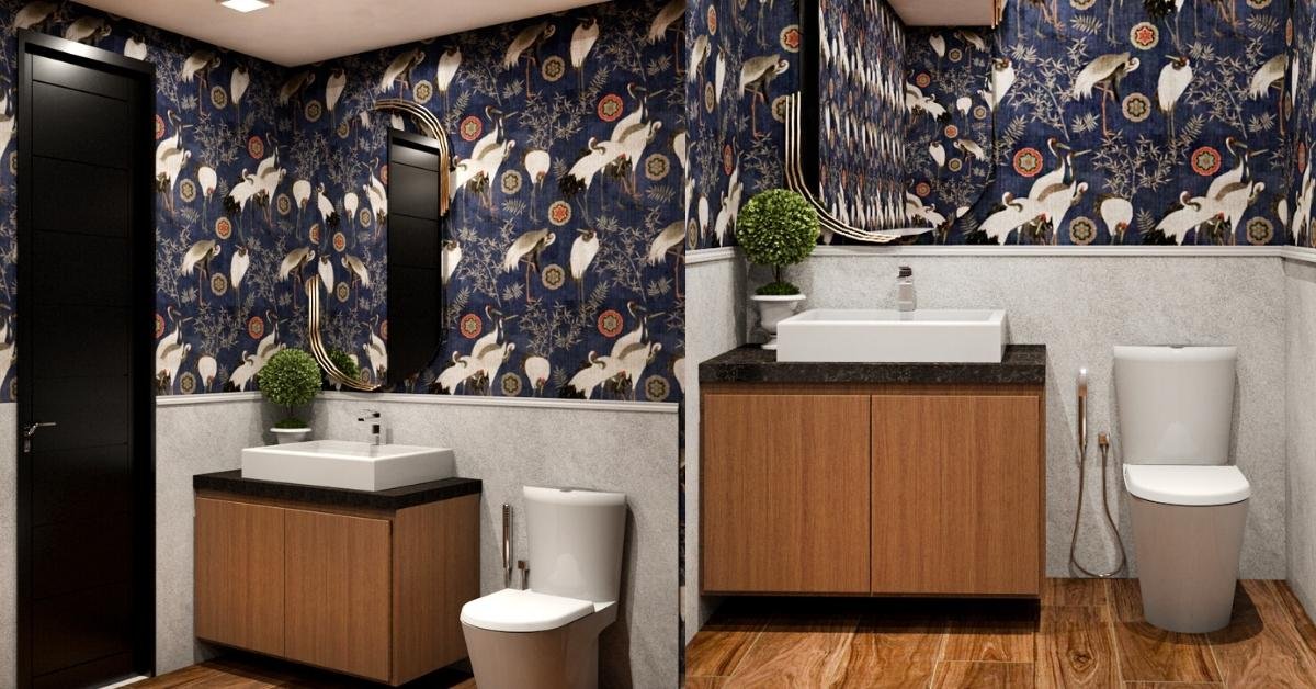 This powder room is a perfect example of choosing a bold yet elegant wallpaper to add an element of vibrancy.